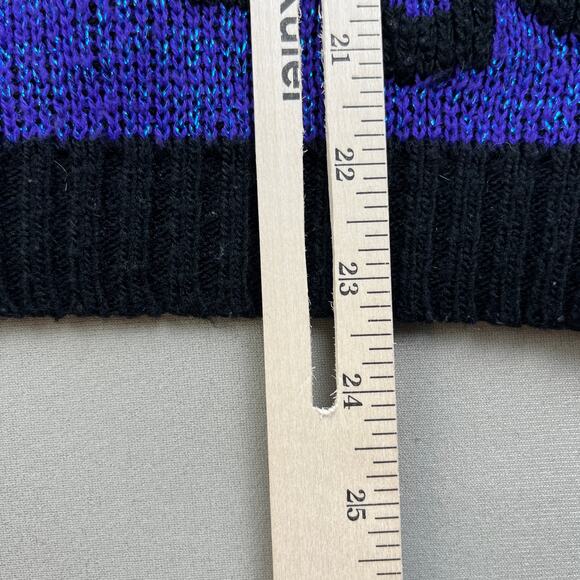 Vintage Flower Art Sweater Adult Small Purple Black Knit Floral Hippie Abstract - Picture 8 of 9